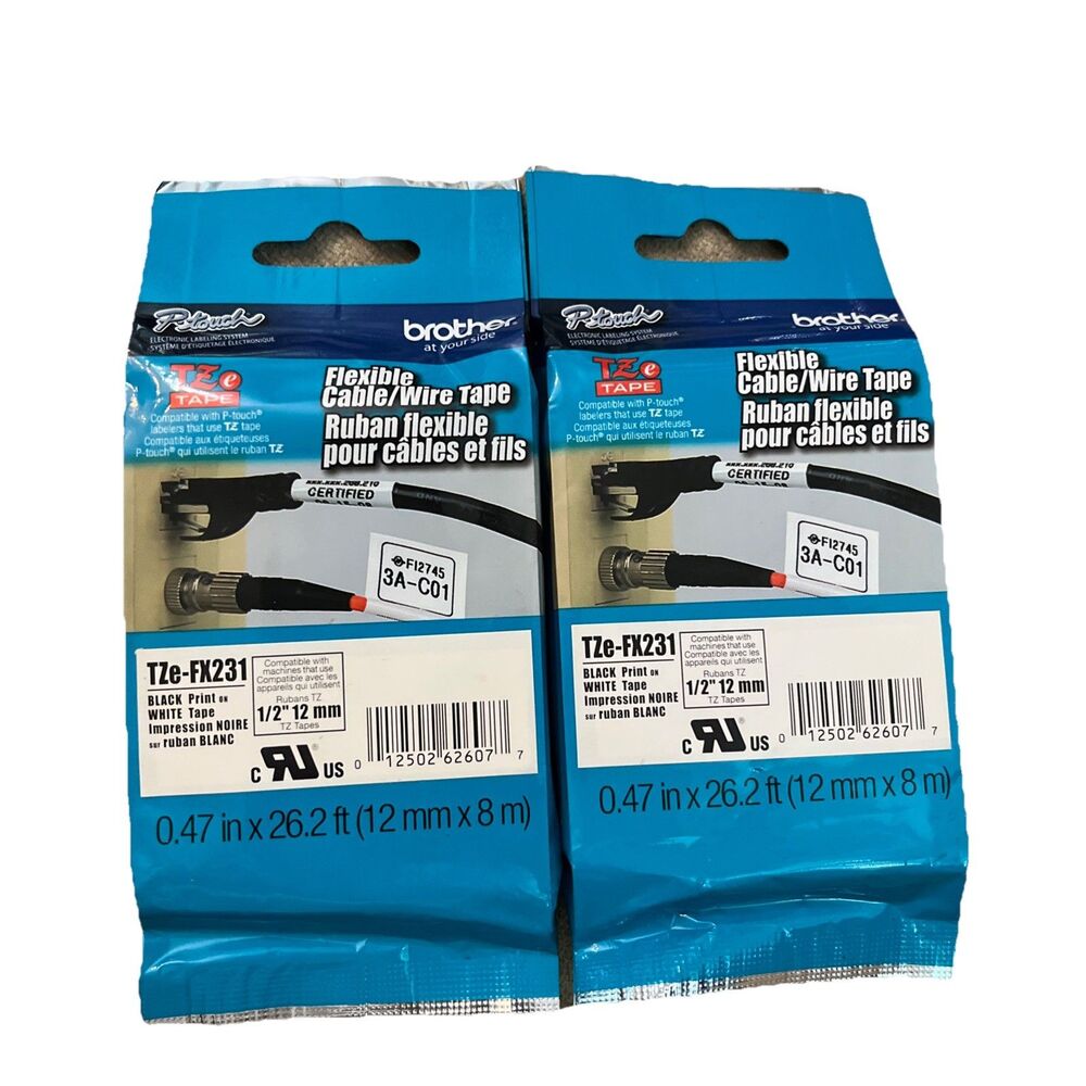 Lot of 2 Brother TZe-FX231 P-Touch Flexible Label Tape 0.47 in x 26.2 Ft. NEW